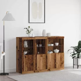   Széf LED -es lámpákkal Régi fa 142,5 x 37 x 100 cm Faanyag