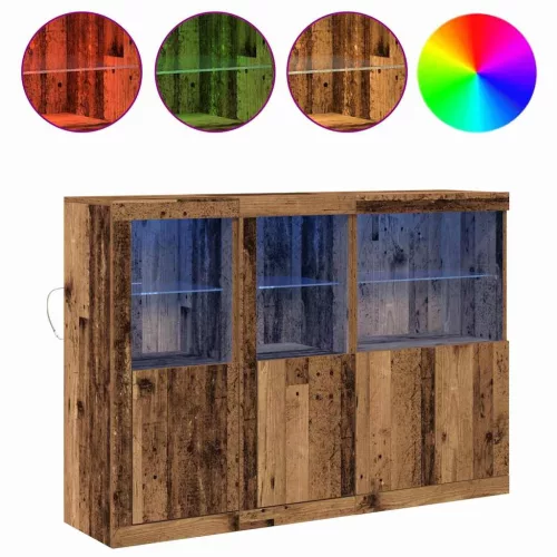 Széf LED -es lámpákkal Régi fa 142,5 x 37 x 100 cm Faanyag