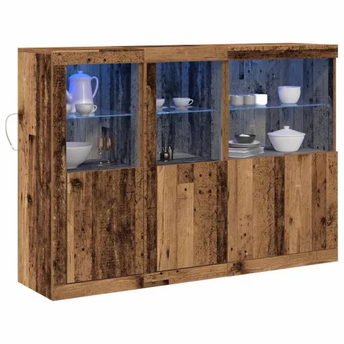 Széf LED -es lámpákkal Régi fa 142,5 x 37 x 100 cm Faanyag