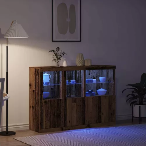 Széf LED -es lámpákkal Régi fa 142,5 x 37 x 100 cm Faanyag