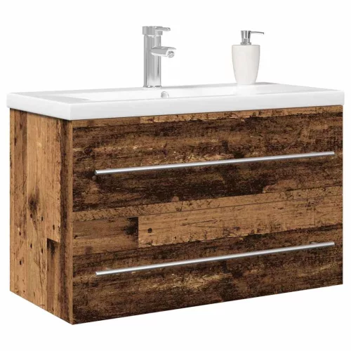 Mosdókagylós szekrény fiókkal 2 pcs Régi fa 80 x 38.5 x 48 cm