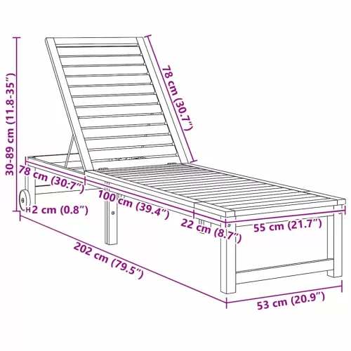 Napozó 2-személy 2 pcs Barna 53 x 202 x 89cm Tömör akácfa