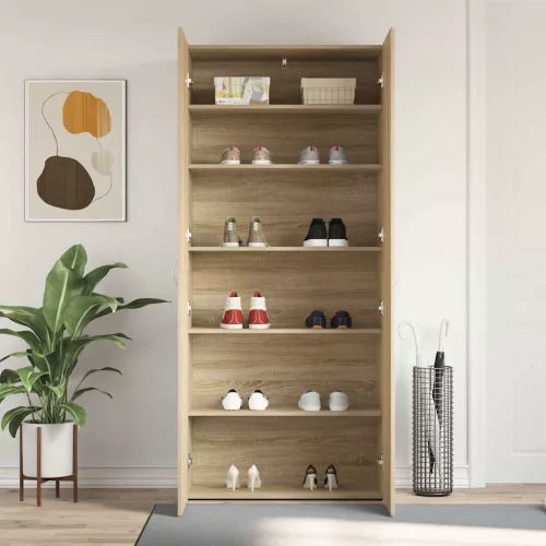 Cipőszekrény polcokkal ajtóval Barna 80 x 35.5 x 180 cm Faanyag