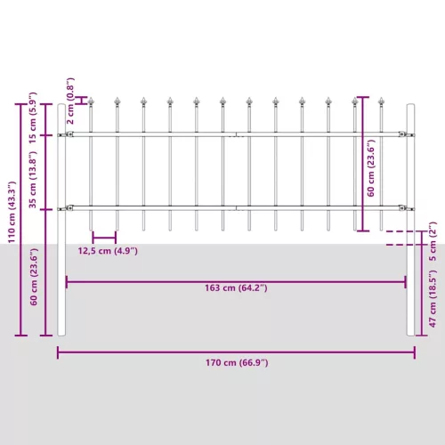 Kerti Kerítés Fehér 5.1 x 0.6 m Porszórt Acél
