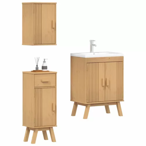 Fürdőszobai bútor szett fiókkal 3 pcs Barna 114 x 43 x 73.5 cm