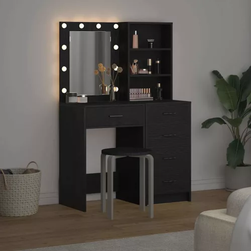 Öltözködőasztal fiókkal 2 pcs Fekete 50 x 41 x 135 cm Faanyag