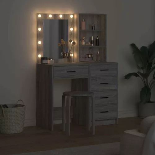 Öltözködőasztal fiókkal 2 pcs Szürke 50 x 41 x 135 cm Faanyag