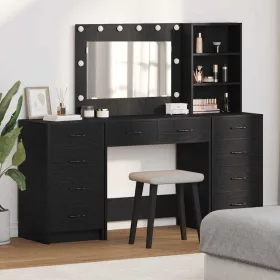   Öltözködőasztal fiókkal 3 pcs Fekete 40 x 41 x 135 cm Faanyag