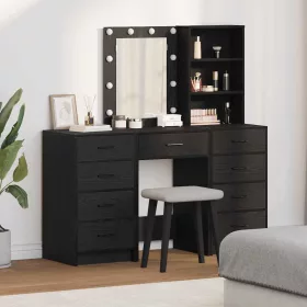  Öltözködőasztal fiókkal 3 pcs Fekete 40 x 41 x 135 cm Faanyag