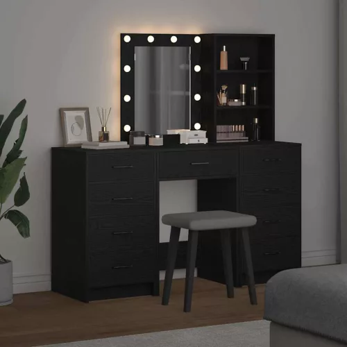 Öltözködőasztal fiókkal 3 pcs Fekete 40 x 41 x 135 cm Faanyag