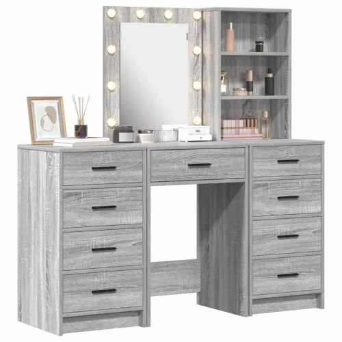 Öltözködőasztal fiókkal 3 pcs Szürke 40 x 41 x 135 cm Faanyag