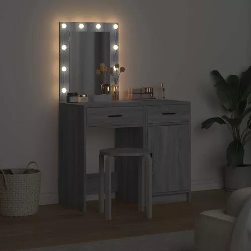 Öltözködőasztal fiókkal 2 pcs Szürke 50 x 41 x 135 cm Faanyag