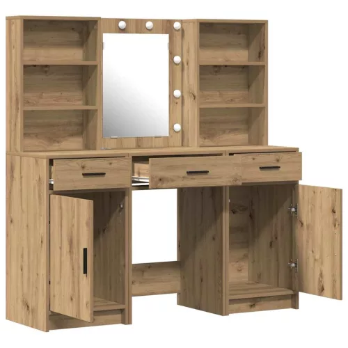 Sminkasztal Készlet 3 pcs kézműves tölgy 50 x 41 x 135 cm