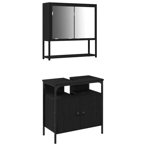 Fürdőszoba bútor szett 2 pcs Fekete 60 x 30 x 60 cm Faanyag