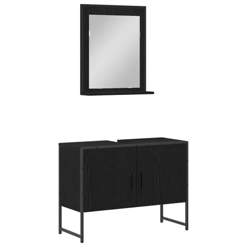 Fürdőszoba bútor szett 2 pcs Fekete 80 x 33 x 60 cm Faanyag