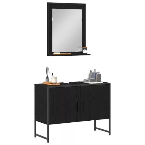 Fürdőszoba bútor szett 2 pcs Fekete 80 x 33 x 60 cm Faanyag
