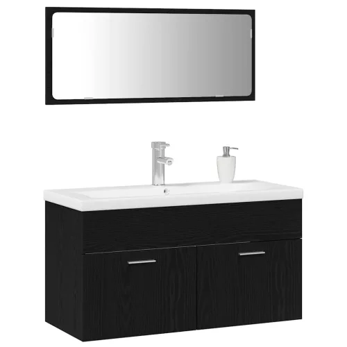 Fürdőszoba bútor szett 3 pcs Fekete tölgy 90 x 38.5 x 46 cm