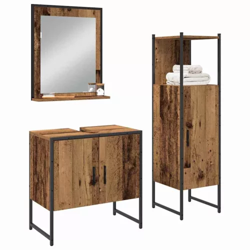 Fürdőszoba bútor szett 3 pcs Barna 33 x 33 x 102.5 cm Faanyag