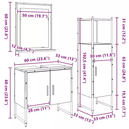 Fürdőszoba bútor szett 3 pcs Barna 33 x 33 x 102.5 cm Faanyag