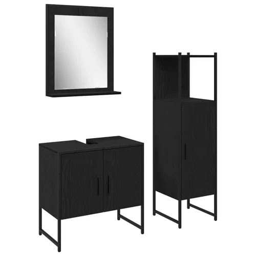 Fürdőszoba bútor szett 3 pcs Fekete 33 x 33 x 102.5 cm Faanyag