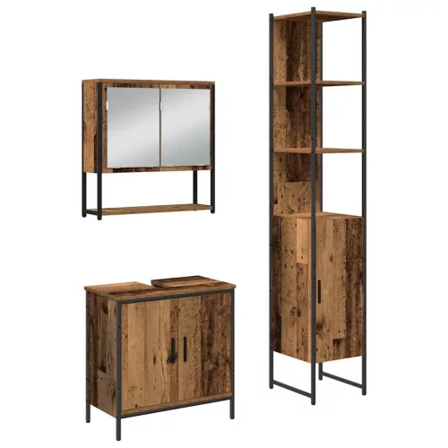 Fürdőszoba bútor szett 3 pcs Barna 33 x 33 x 185.5 cm Faanyag