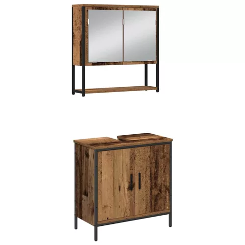 Fürdőszoba bútor szett 3 pcs Barna 33 x 33 x 185.5 cm Faanyag