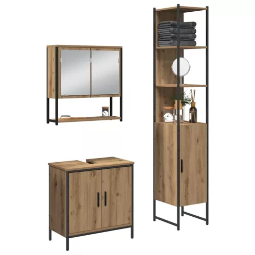 Fürdőszoba bútor szett 3 pcs Barna 33 x 33 x 185.5 cm Faanyag