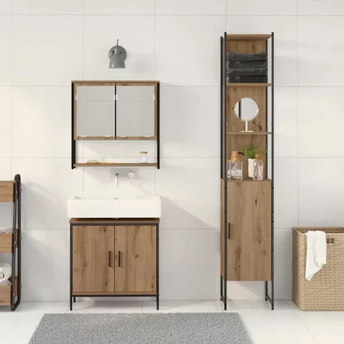 Fürdőszoba bútor szett 3 pcs Barna 33 x 33 x 185.5 cm Faanyag