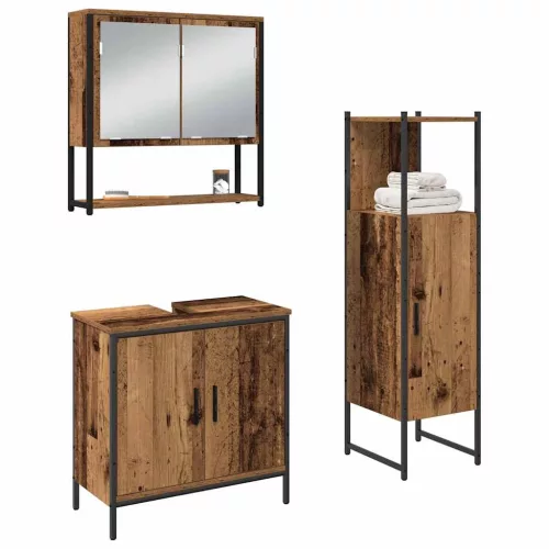 Fürdőszoba bútor szett 3 pcs Barna 33 x 33 x 102.5 cm Faanyag