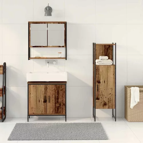 Fürdőszoba bútor szett 3 pcs Barna 33 x 33 x 102.5 cm Faanyag