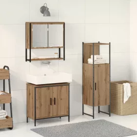   Fürdőszoba bútor szett 3 pcs Barna 33 x 33 x 102.5 cm Faanyag