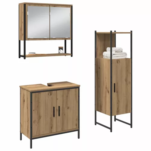 Fürdőszoba bútor szett 3 pcs Barna 33 x 33 x 102.5 cm Faanyag