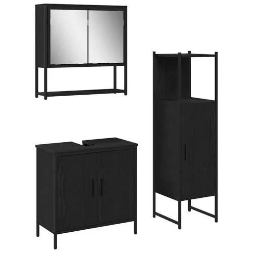Fürdőszoba bútor szett 3 pcs Fekete 33 x 33 x 102.5 cm Faanyag