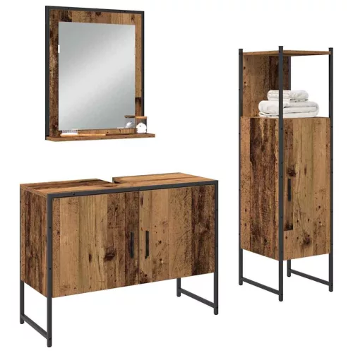 Fürdőszoba bútor szett 3 pcs Barna 33 x 33 x 102.5 cm Faanyag