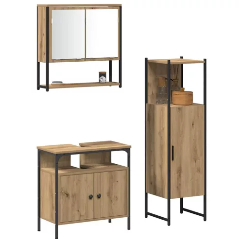 Fürdőszoba bútor szett 3 pcs Barna 33 x 33 x 120.5 cm Faanyag
