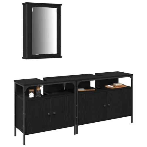 Fürdőszobai Mosdószekrények 3 pcs Fekete 80 x 30 x 60 cm