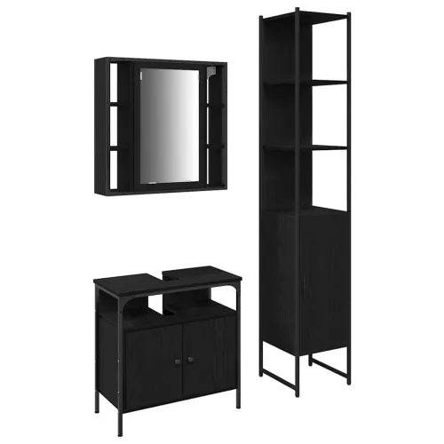 Fürdőszobai Szekrény Szett 3 pcs Musta tammi 33 x 33 x 185.5 cm
