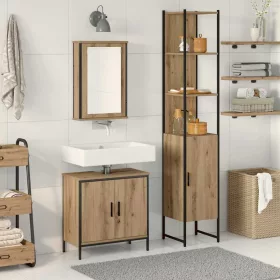   Fürdőszoba bútor szett 3 pcs Barna 33 x 33 x 185.5 cm Faanyag