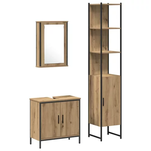 Fürdőszoba bútor szett 3 pcs Barna 33 x 33 x 185.5 cm Faanyag