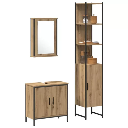 Fürdőszoba bútor szett 3 pcs Barna 33 x 33 x 185.5 cm Faanyag