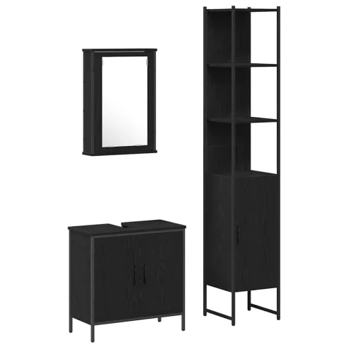 Fürdőszoba bútor szett 3 pcs Fekete 33 x 33 x 185.5 cm Faanyag