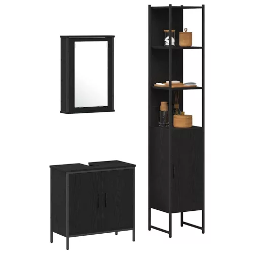 Fürdőszoba bútor szett 3 pcs Fekete 33 x 33 x 185.5 cm Faanyag