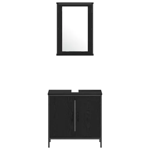Fürdőszoba bútor szett 3 pcs Fekete 33 x 33 x 185.5 cm Faanyag