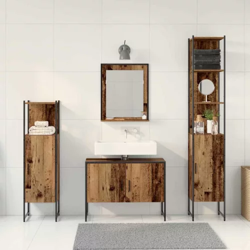 Fürdőszoba bútor szett 4 pcs Barna 33 x 33 x 185.5 cm Faanyag