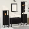 Fürdőszoba bútor szett 4 pcs Fekete 33 x 33 x 185.5 cm Faanyag