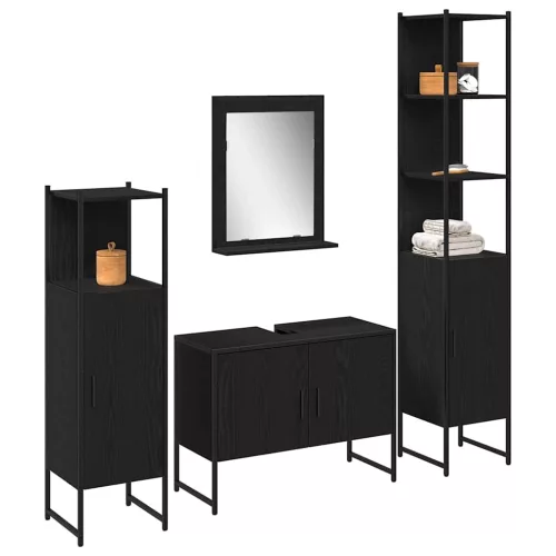 Fürdőszoba bútor szett 4 pcs Fekete 33 x 33 x 185.5 cm Faanyag