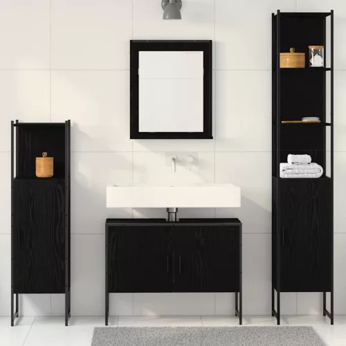 Fürdőszoba bútor szett 4 pcs Fekete 33 x 33 x 185.5 cm Faanyag