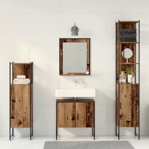 Fürdőszoba bútor szett 4 pcs Barna 33 x 33 x 185.5 cm Faanyag