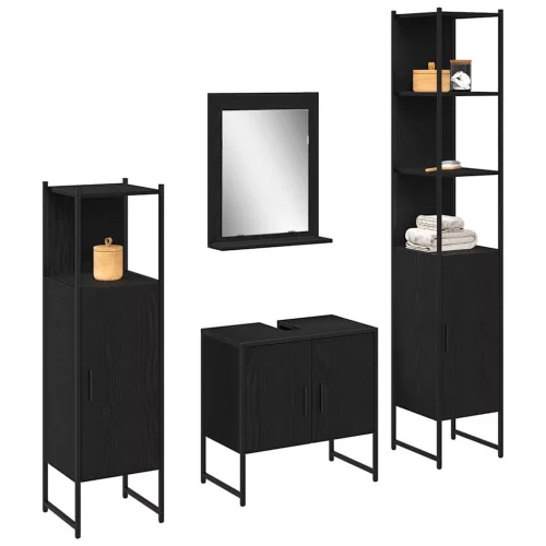 Fürdőszoba bútor szett 4 pcs Fekete 33 x 33 x 185.5 cm Faanyag