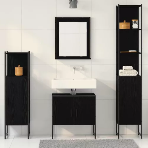 Fürdőszoba bútor szett 4 pcs Fekete 33 x 33 x 185.5 cm Faanyag